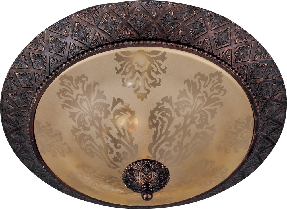 Maxim Lighting-11240SAOI-Symphony-2 Light Flush Mount in Mediterranean style-19 Inches wide by 7.5 inches high   Oil Rubbed Bronze Finish with Screen Amber Glass