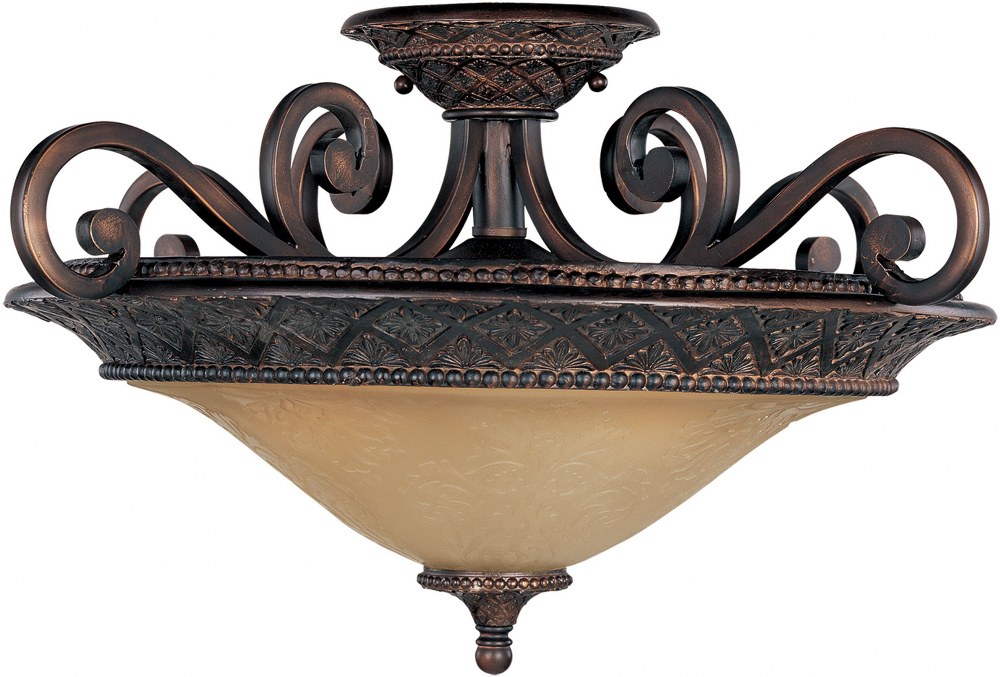 Maxim Lighting-11241SAOI-Symphony - 3 Light Semi-Flush Mount   Oil Rubbed Bronze Finish with Screen Amber Glass