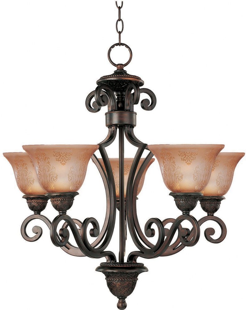 Maxim Lighting-11244SAOI-Symphony-5 Light Chandelier in Mediterranean style-26 Inches wide by 27 inches high   Oil Rubbed Bronze Finish with Screen Amber Glass