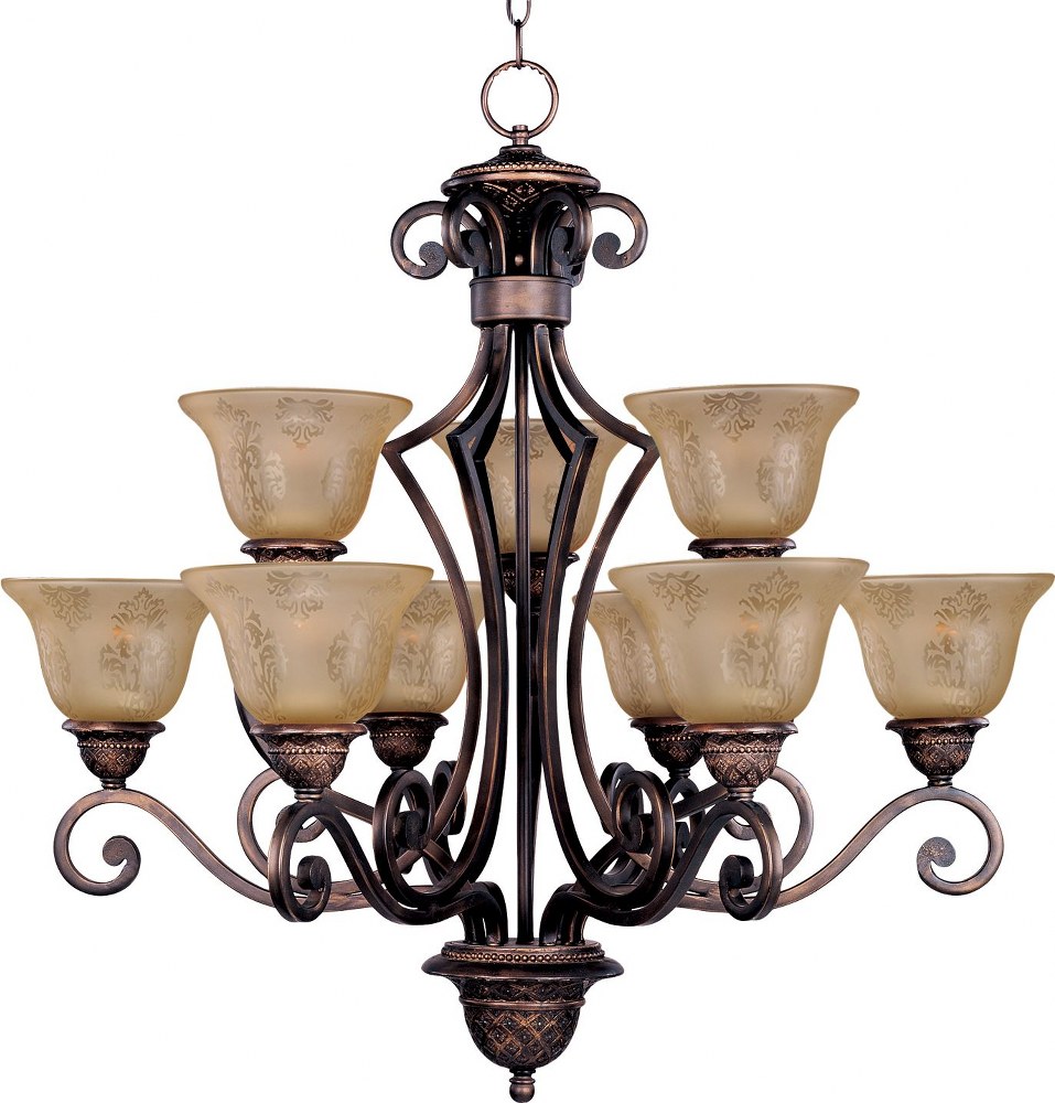 Maxim Lighting-11245SAOI-Symphony-9 Light 2-Tier Chandelier in Mediterranean style-32 Inches wide by 32 inches high   Oil Rubbed Bronze Finish with Screen Amber Glass