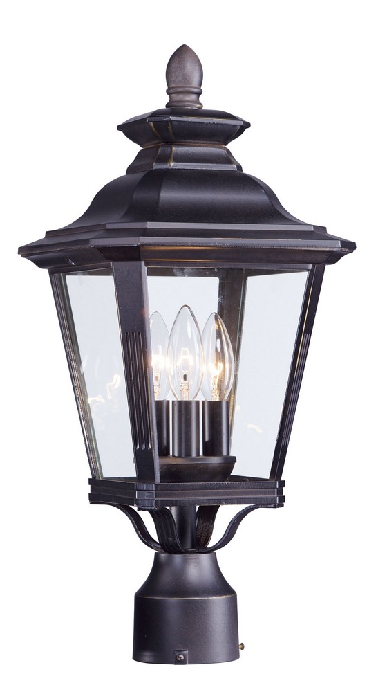 Maxim Lighting-1130CLBZ-Knoxville-Three Light Outdoor Post Lantern in Early American style-9 Inches wide by 19.5 inches high   Bronze Finish with Clear Glass