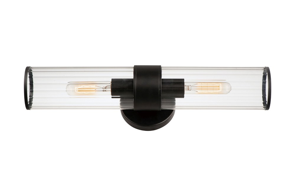 Maxim Lighting-11472CRBK-Crosby - 2 Light Wall Sconce Black  Black Finish with Clear Ribbed Glass