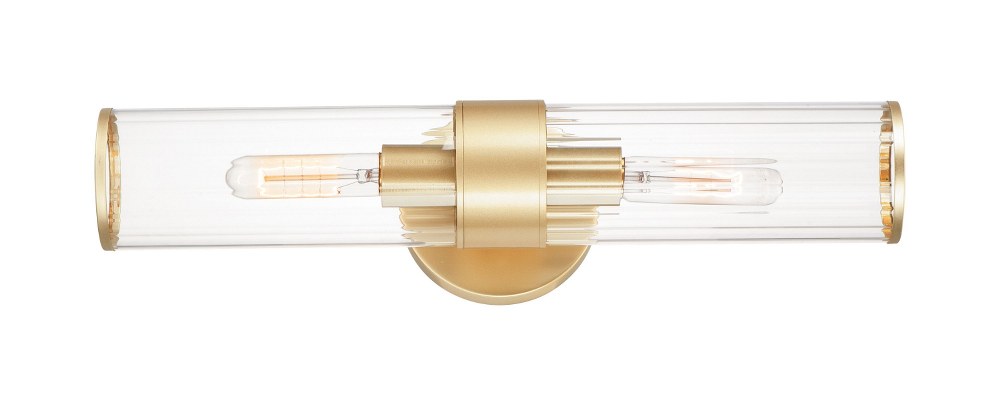 Maxim Lighting-11472CRSBR-Crosby - 2 Light Wall Sconce Satin Brass  Black Finish with Clear Ribbed Glass