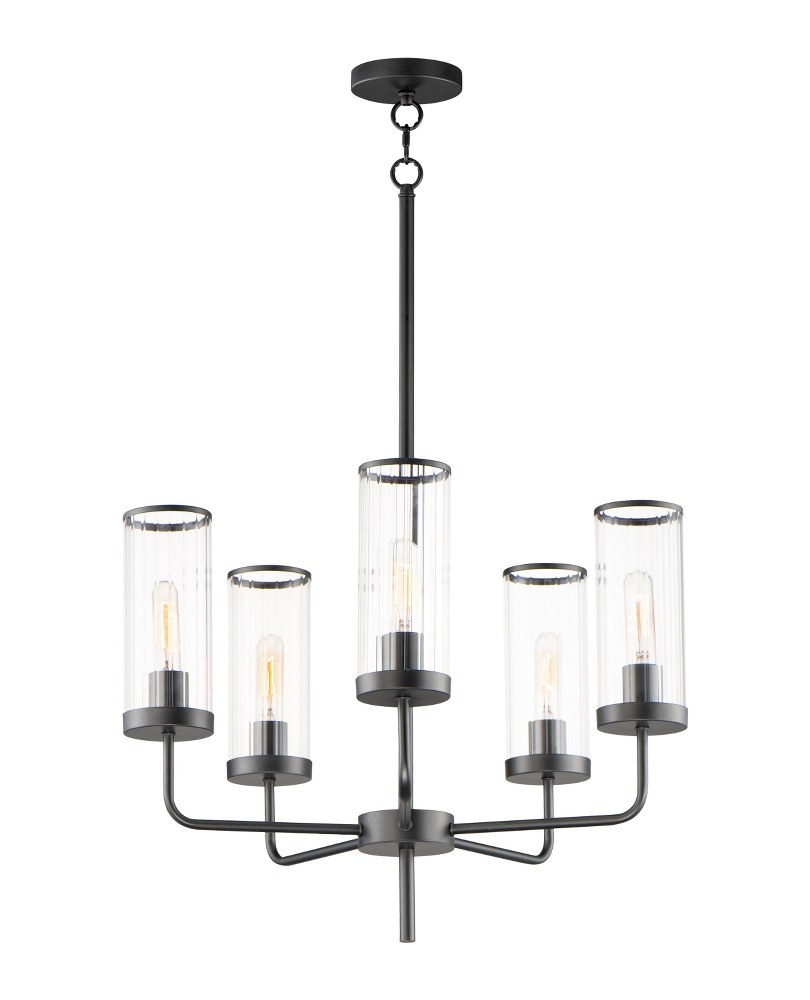 Maxim Lighting-11475CRBK-Crosby-5 Light Chandelier-24 Inches wide by 24.5 inches high Black  Black Finish with Clear Ribbed Glass