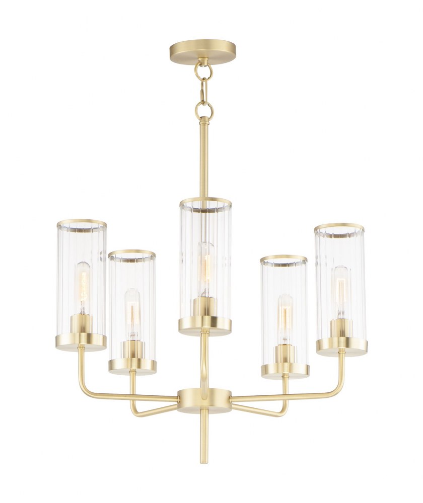 Maxim Lighting-11475CRSBR-Crosby-5 Light Chandelier-24 Inches wide by 24.5 inches high   Satin Brass Finish with Clear Ribbed Glass