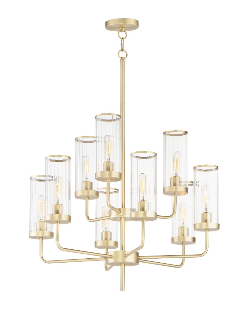 Maxim Lighting-11479CRSBR-Crosby-9 Light Chandelier-28 Inches wide by 31 inches high   Satin Brass Finish with Clear Ribbed Glass