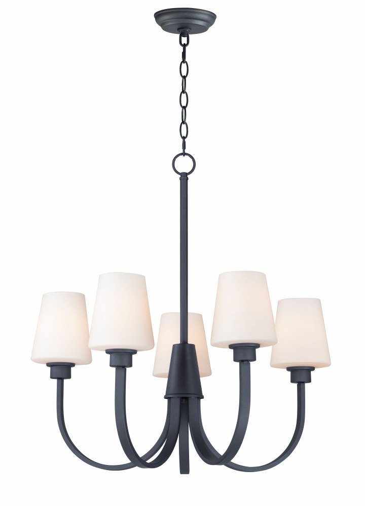 Maxim Lighting-11825SWBK-Shelter-5 Light Chandelier-27 Inches wide by 26.5 inches high Black  Black Finish with Satin White Glass