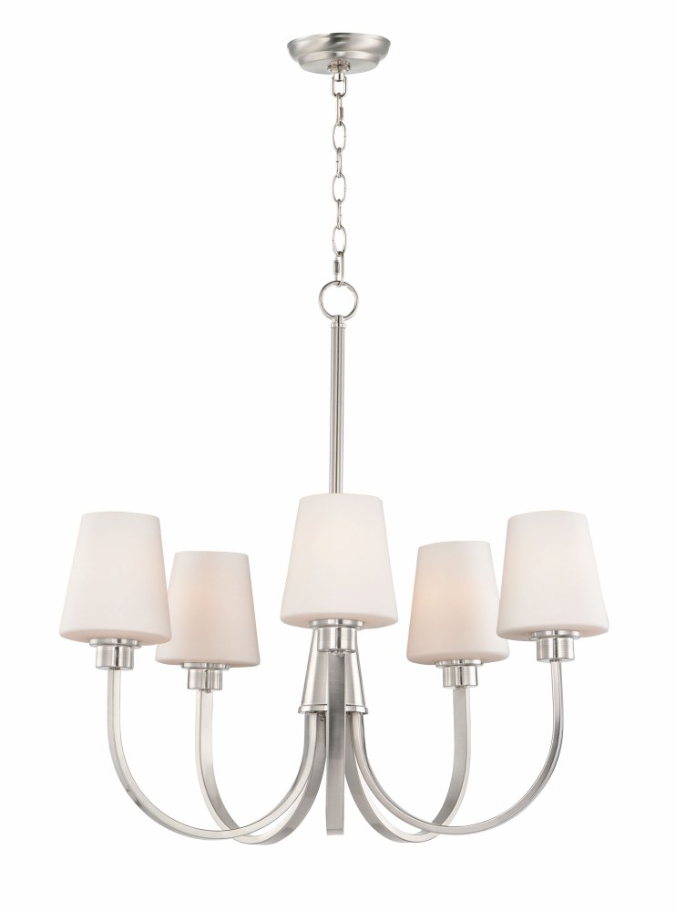 Maxim Lighting-11825SWSN-Shelter-5 Light Chandelier-27 Inches wide by 26.5 inches high Satin Nickel  Black Finish with Satin White Glass