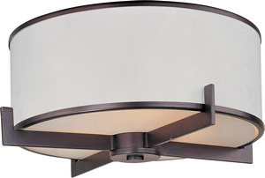 Maxim Lighting-12050WTOI-Nexus-Three Light Flush Mount in Contemporary style-17.5 Inches wide by 8.75 inches high Oil Rubbed Bronze  Satin Nickel Finish with White Fabric Shade