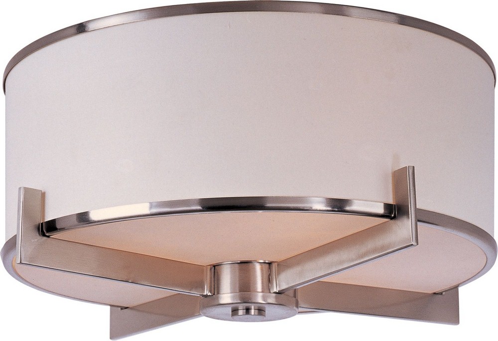 Maxim Lighting-12050WTSN-Nexus-Three Light Flush Mount in Contemporary style-17.5 Inches wide by 8.75 inches high Satin Nickel  Satin Nickel Finish with White Fabric Shade