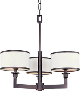 Maxim Lighting-12054WTOI-Nexus-Three Light Chandelier in Contemporary style-21 Inches wide by 19.25 inches high Oil Rubbed Bronze  Satin Nickel Finish with White Fabric Shade