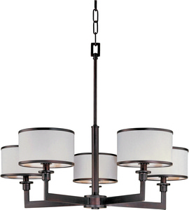 Maxim Lighting-12055WTOI-Nexus-Five Light Chandelier in Contemporary style-27.75 Inches wide by 22.75 inches high Oil Rubbed Bronze  Satin Nickel Finish with White Fabric Shade