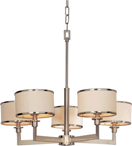 Maxim Lighting-12055WTSN-Nexus-Five Light Chandelier in Contemporary style-27.75 Inches wide by 22.75 inches high Satin Nickel  Satin Nickel Finish with White Fabric Shade