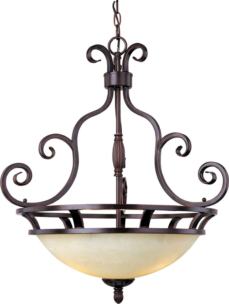 Maxim Lighting-12202FIOI-Manor-Three Light Invert Bowl Pendant in Early American style-23 Inches wide by 26.5 inches high   Oil Rubbed Bronze Finish with Frosted Ivory Glass