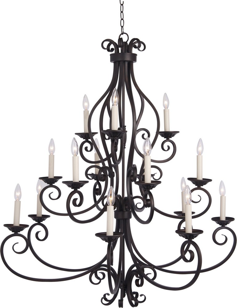 Maxim Lighting-12219OI-Manor-Fifteen Light 3-Tier Chandelier in Early American style-45 Inches wide by 47.5 inches high Oil Rubbed Bronze False Oil Rubbed Bronze Finish