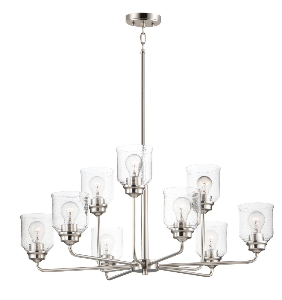 Maxim Lighting-12277CDSN-Acadia-9 Light Chandelier-34.75 Inches wide by 15 inches high Satin Nickel  Satin Nickel Finish with Clear Seedy Glass