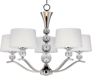 Maxim Lighting-12755WTPN-Rondo-Five Light Chandelier in Transitional style-31 Inches wide by 21.25 inches high   Polished Nickel Finish with White Fabric Shade