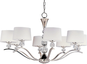 Maxim Lighting-12758WTPN-Rondo-Eight Light Chandelier in Transitional style-38.75 Inches wide by 23.5 inches high   Polished Nickel Finish with White Fabric Shade