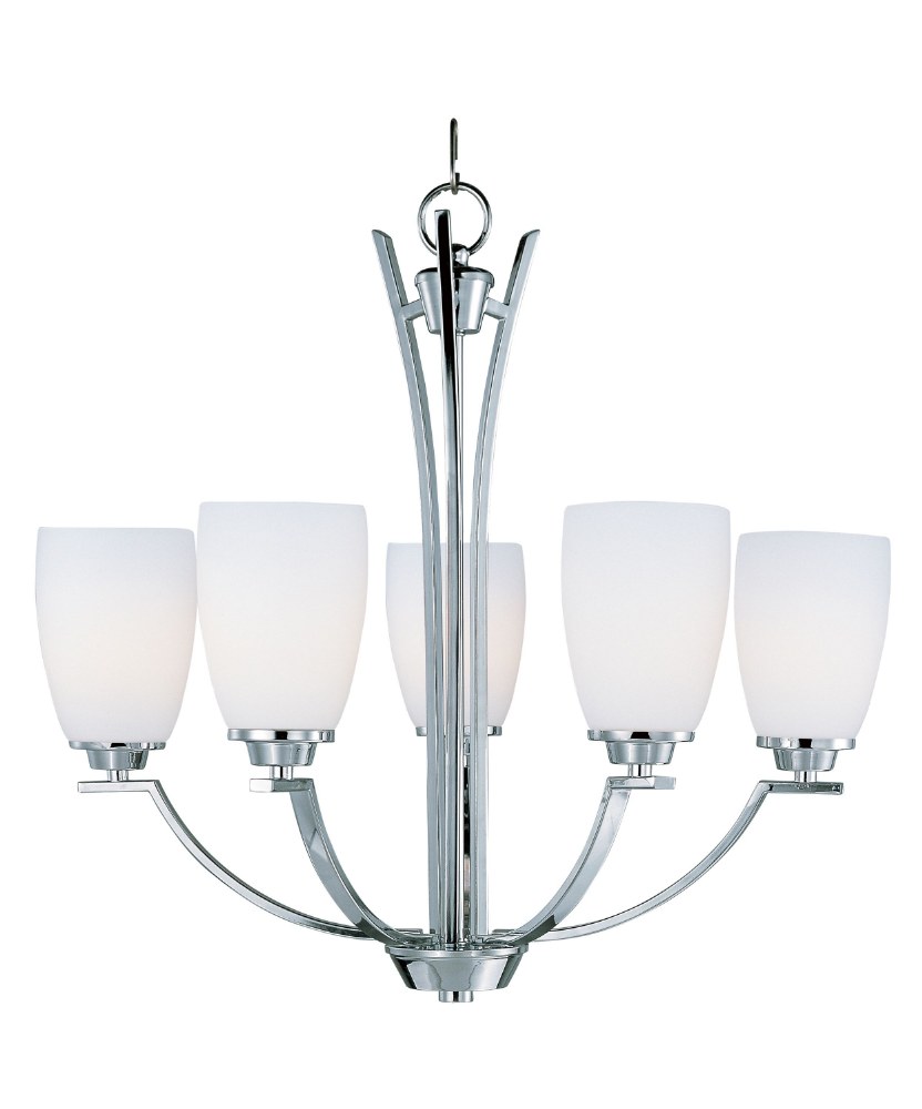 Maxim Lighting-20025SWPC-Rocco-Five Light Chandelier in Modern style-24 Inches wide by 22.25 inches high   Polished Chrome Finish with Satin White Glass