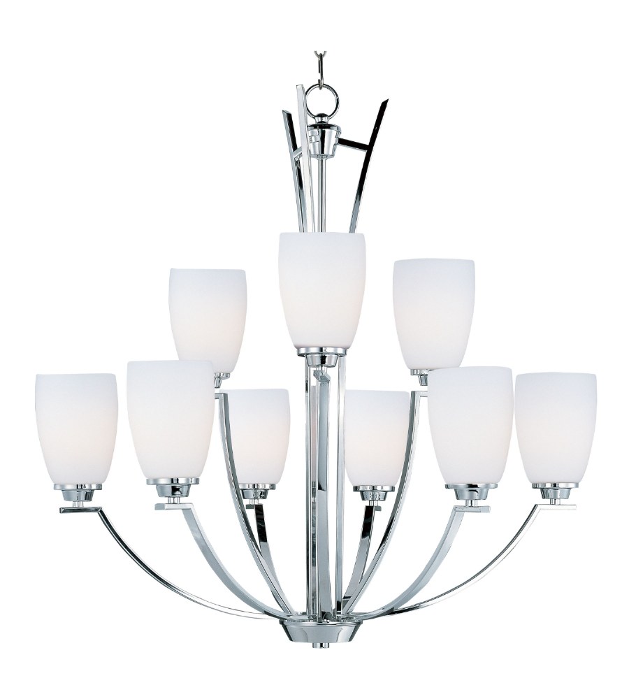 Maxim Lighting-20026SWPC-Rocco-Nine Light 2-Tier Chandelier in Modern style-32 Inches wide by 32 inches high   Polished Chrome Finish with Satin White Glass