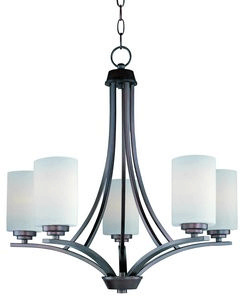 Maxim Lighting-20035SWOI-Deven-Five Light Chandelier in Contemporary style-24 Inches wide by 23 inches high   Oil Rubbed Bronze Finish with Satin White Glass