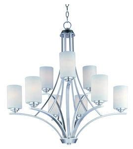 Maxim Lighting-20036SWSN-Deven-Nine Light 2-Tier Chandelier in Contemporary style-32 Inches wide by 32 inches high   Satin Nickel Finish with Satin White Glass