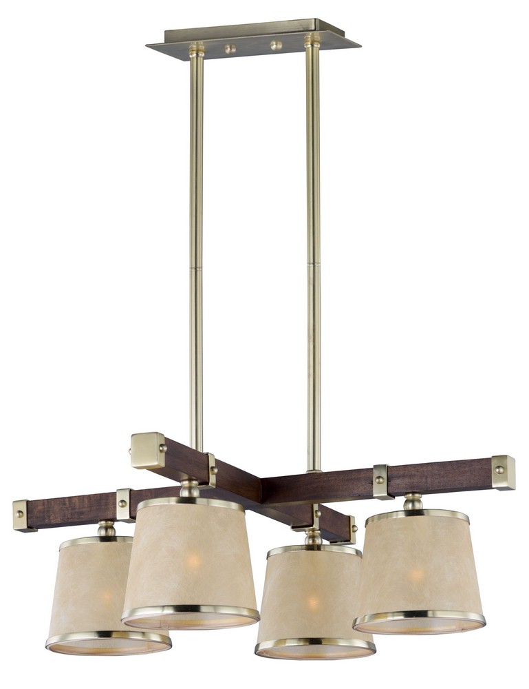 Maxim Lighting-20525AFAPSBR-Maritime-Four Light Pendant-29.25 Inches wide by 10 inches high Antique Pecan/Satin Brass  Wenge/Polished Nickel Finish with White Fiber Shade