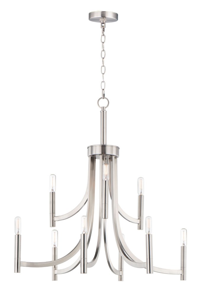 Maxim Lighting-21529SN-Lyndon - 9 Light Chandelier Satin Nickel  Bronze/Antique Brass Finish