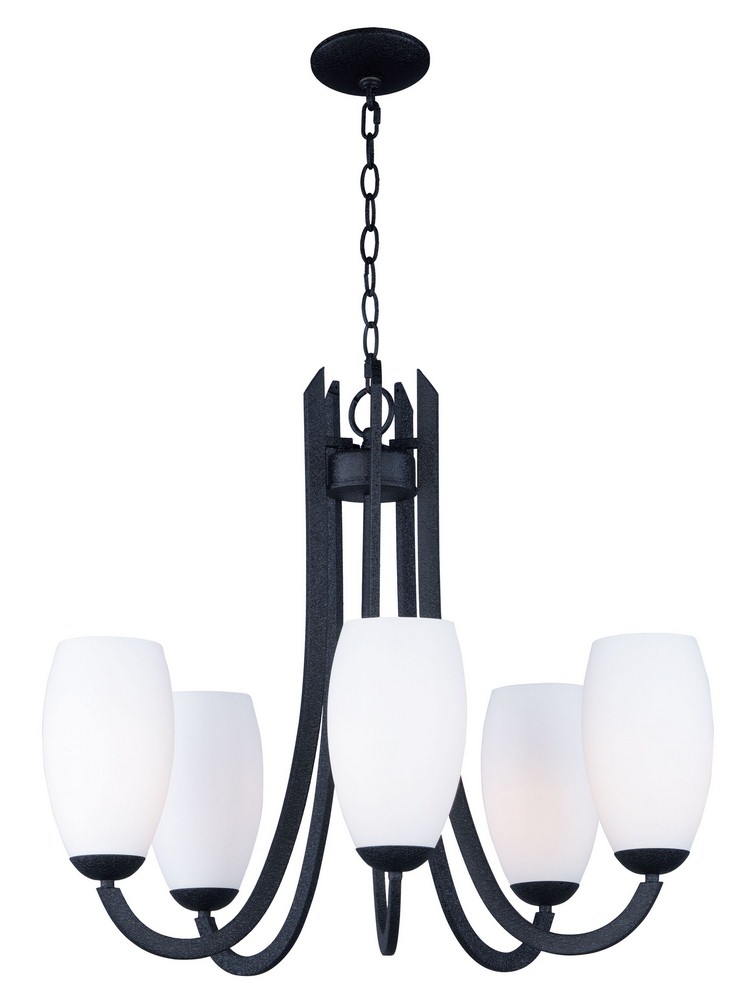 Maxim Lighting-21655SWTXB-Taylor-Five Light Chandelier-27.5 Inches wide by 23 inches high Textured Black  Textured Black Finish with Satin White Glass