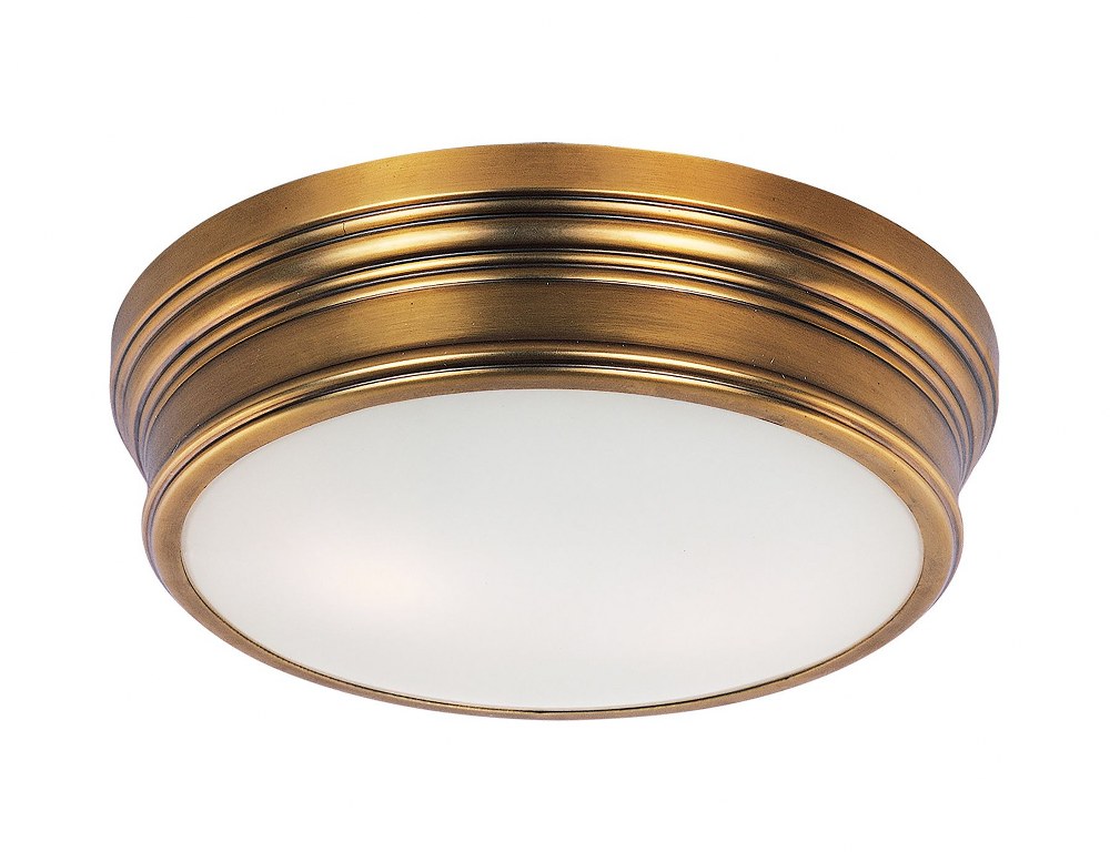 Maxim Lighting-22370SWNAB-Fairmont-Two Light Flush Mount in Rustic style-13 Inches wide by 4 inches high   Natural Aged Brass Finish with Satin White Glass