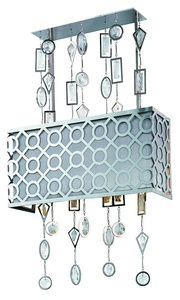 Maxim Lighting-22389STPN-Symmetry-Three Light Pendant in Modern style-16 Inches wide by 26.5 inches high   Polished Nickel Finish with Slate Fabric Shade with Clear Crystal