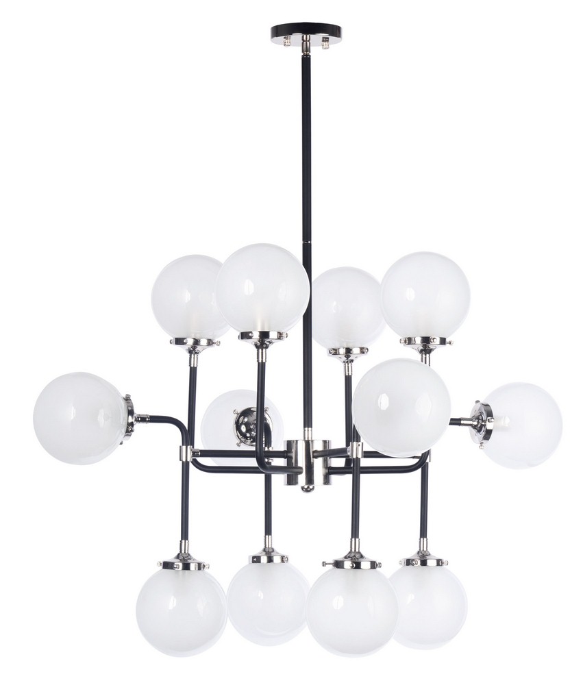 Maxim Lighting-24727WTBKPN-Atom-Twelve Light Pendant-36 Inches wide by 25.75 inches high   Black/Polished Nickel Finish with White Glass