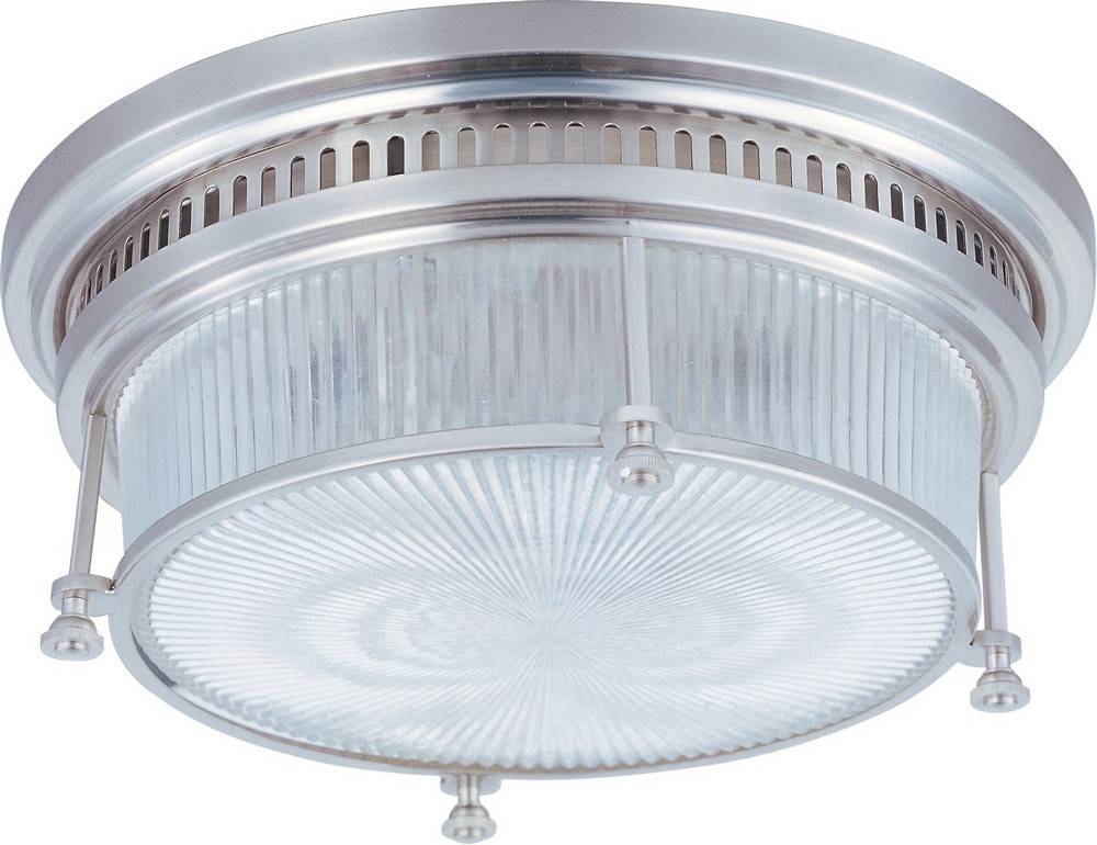 Maxim Lighting-25000CLSN-Hi-Bay-Two Light Flush Mount in Modern style-13 Inches wide by 4.75 inches high Satin Nickel  Satin Nickel Finish with Clear Halophane Glass