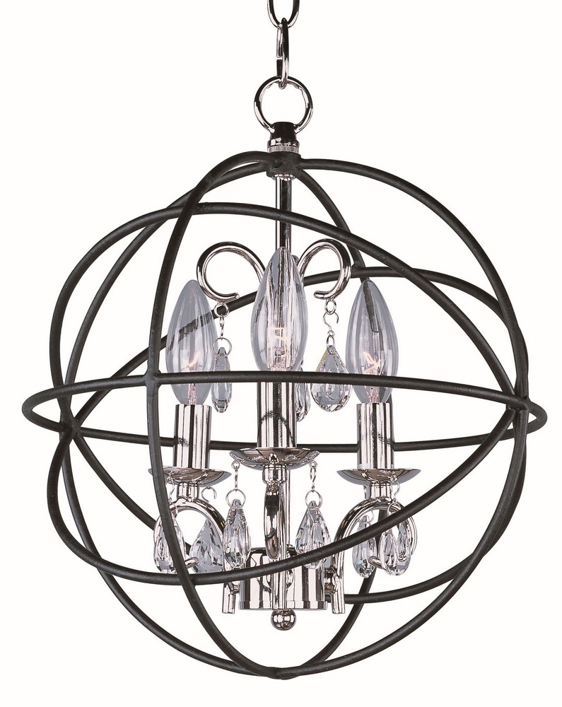 Maxim Lighting-25140ARPN-Orbit-Three Light Chandelier in Modern style-12 Inches wide by 14 inches high   Anthracite/Polished Nickel Finish with Shade with Clear Crystal