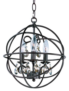 Maxim Lighting-25140OI-Orbit-Three Light Chandelier in Modern style-12 Inches wide by 14 inches high   Oil Rubbed Bronze Finish with Shade with Cognac Crystal