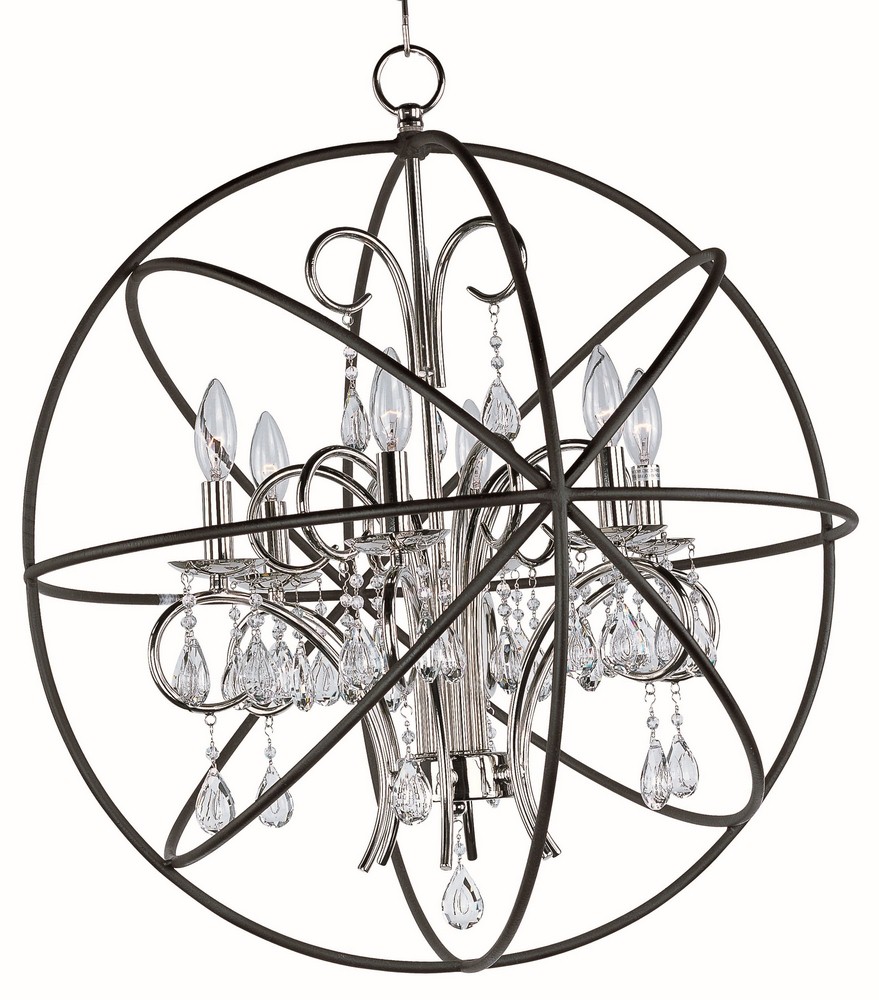 Maxim Lighting-25144ARPN-Orbit-Six Light Chandelier in Modern style-25 Inches wide by 28 inches high   Anthracite/Polished Nickel Finish with Clear Crystal