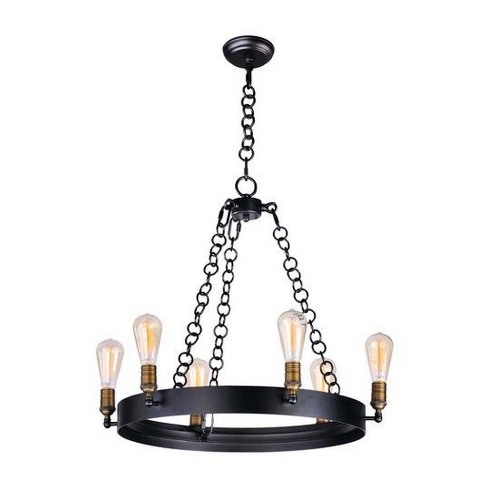 Maxim Lighting-26273BKNAB/BUI-Noble-Six Light Chandelier with Bulb Included-26 Inches wide by 22 inches high   Black/Natural Aged Brass Finish