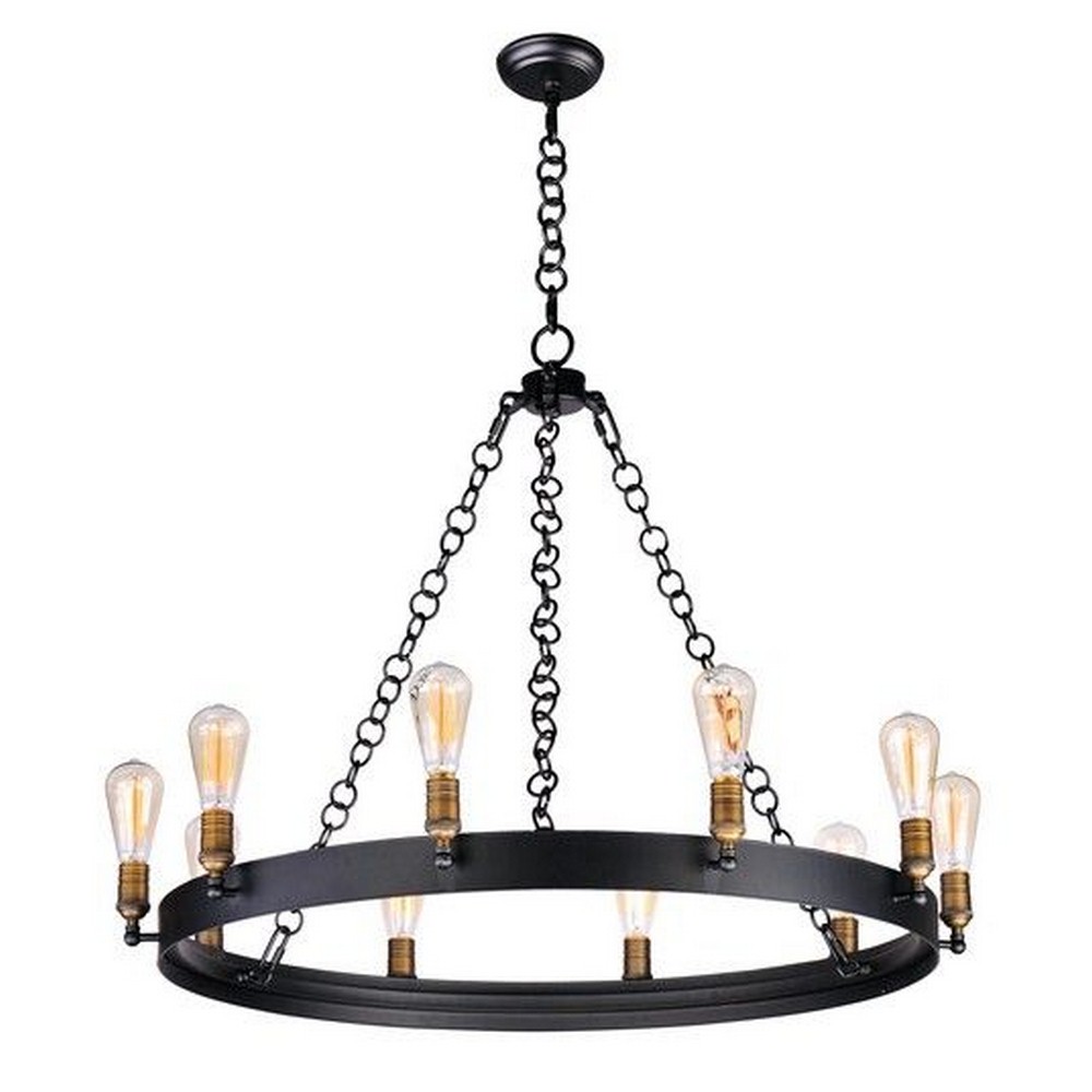 Maxim Lighting-26275BKNAB/BUI-Noble-Ten Light Chandelier with Bulb Included-37.5 Inches wide by 28 inches high   Black/Natural Aged Brass Finish