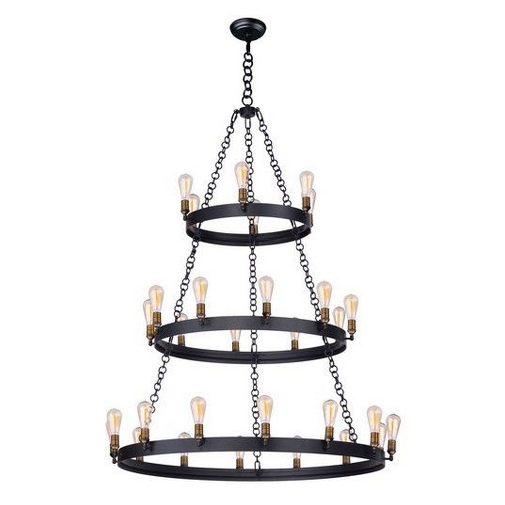 Maxim Lighting-26278BKNAB/BUI-Noble-Thirty Light 3-Tier Chandelier with Bulb Included-50 Inches wide by 66 inches high   Black/Natural Aged Brass Finish