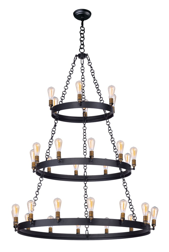 Maxim Lighting-26278BKNAB-Noble-Thirty Light 3-Tier Chandelier-50 Inches wide by 66 inches high   Black/Natural Aged Brass Finish