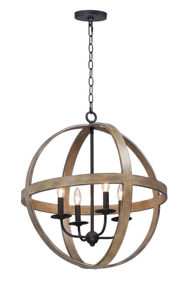 Maxim Lighting-27574BWBK-Compass-4 Light Pendant-22.5 Inches wide by 24.75 inches high   Barn Wood/Black Finish