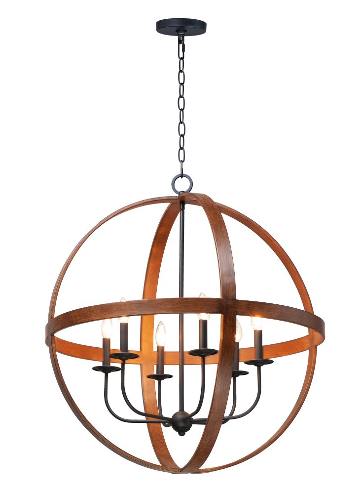 Maxim Lighting-27576APBK-Compass-6 Light Pendant-30 Inches wide by 32.75 inches high   Antique Pecan/Black Finish