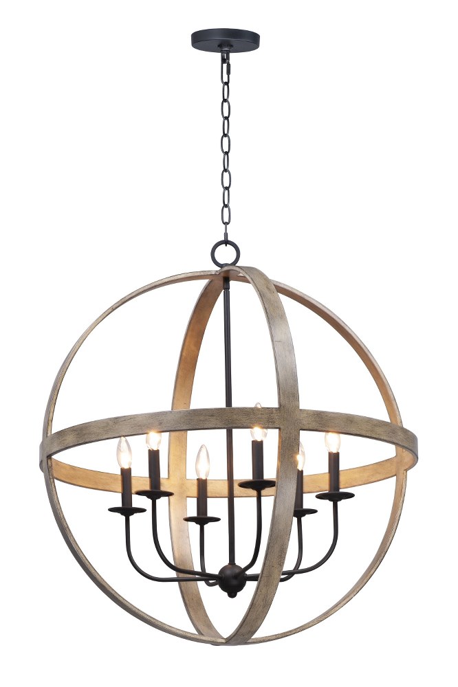 Maxim Lighting-27576BWBK-Compass-6 Light Pendant-30 Inches wide by 32.75 inches high Barn Wood/Black  Antique Pecan/Black Finish