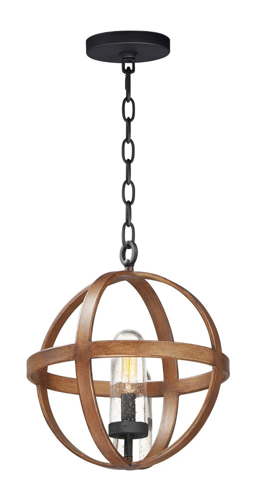 Maxim Lighting-27582CDAPBK-Compass-1 Light Outdoor Pendant-12 Inches wide by 14 inches high Antique Pecan/Black  Antique Pecan/Black Finish with Seedy Glass