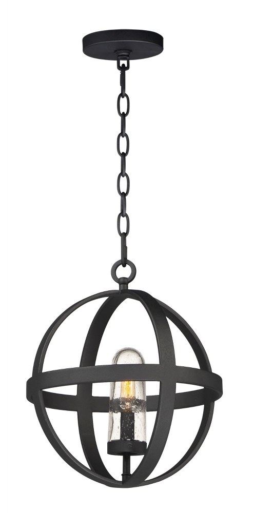 Maxim Lighting-27582CDBK-Compass-1 Light Outdoor Pendant-12 Inches wide by 14 inches high   Black Finish with Seedy Glass