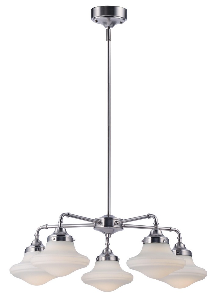 Maxim Lighting-30245SWSN-New School-33W 5 LED Chandelier-28 Inches wide by 9.5 inches high   Satin Nickel Finish with Satin White Glass