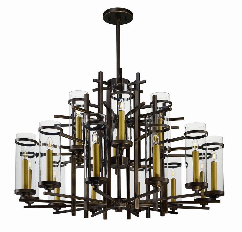 Maxim Lighting-43749CLGB-Midtown-72W 18 LED 2-Tier Pendant-47.25 Inches wide by 34.5 inches high   Gold Bronze Finish with Clear Glass