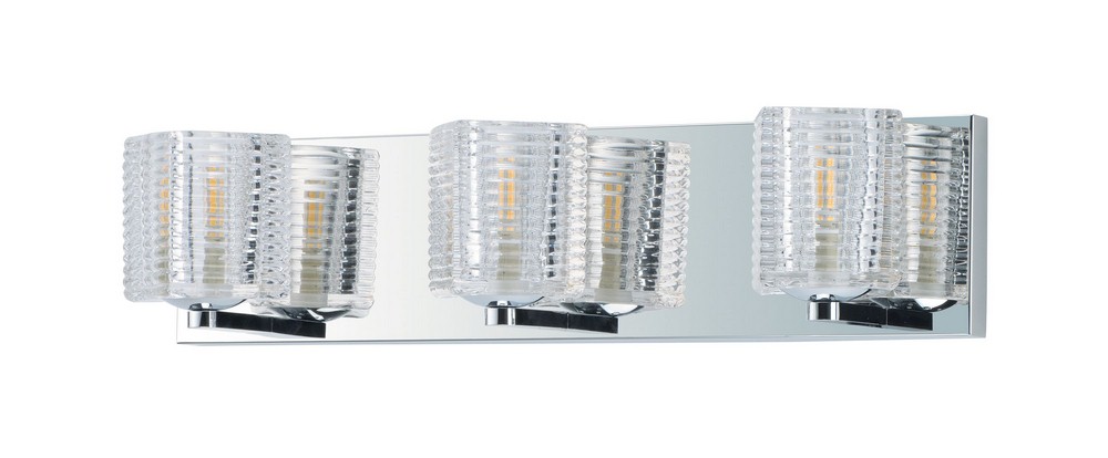 Maxim Lighting-9073CRPC-Groove-3 Light Bath Vanity-20.5 Inches wide by 4.75 inches high   Polished Chrome Finish with Clear Ribbed Glass