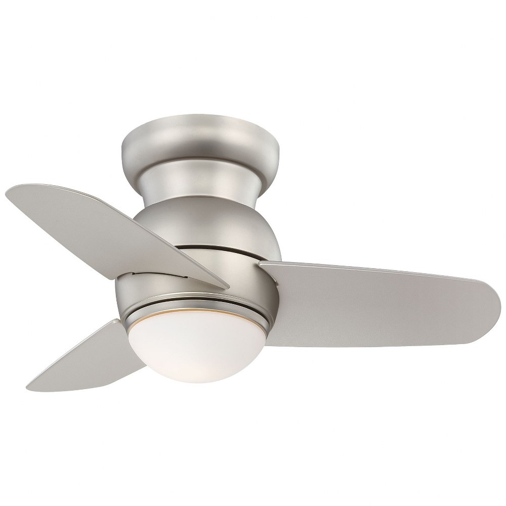 Minka Aire Fans-F510L-BS-Spacesaver - Ceiling Fan with Light Kit in Traditional Style - 11 inches tall by 26 inches wide Brushed Steel Silver White Finish with White Blade Finish with Etched Opal Glas