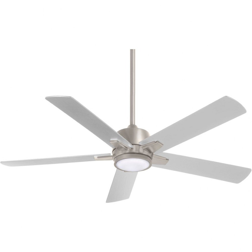Minka Aire Fans-F619L-BN-Stout - 54 Inch 5 Blade Ceiling Fan with Light Kit   Brushed Nickel Finish with Silver Blade Finish with Frosted White Glass